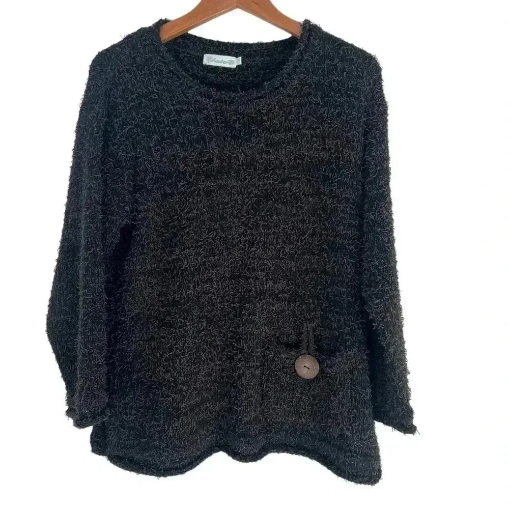 Lulu-B Black Fuzzy Pocket Sweater